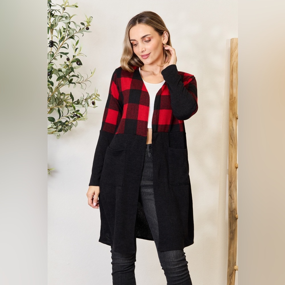 NEW**-Heimish Full Size Plaid Open Front Cardigan OFFERS WELCOME
